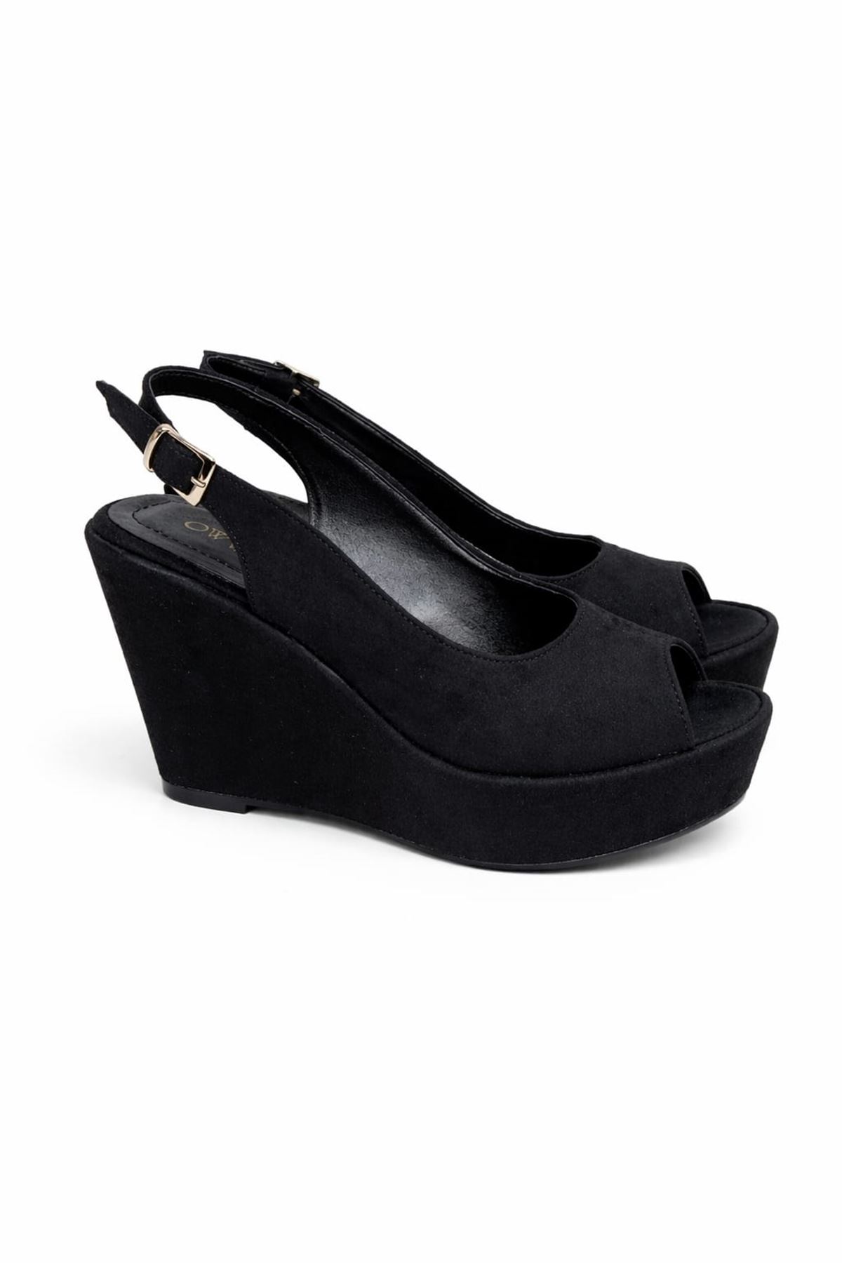 Juliet; Kadın, Siyah Süet,9 cm  Dolgu Topuk Ayakkabı (KALIP İÇİN LÜTFEN ÜRÜN AÇIKLAMASINI OKUYUNUZ)