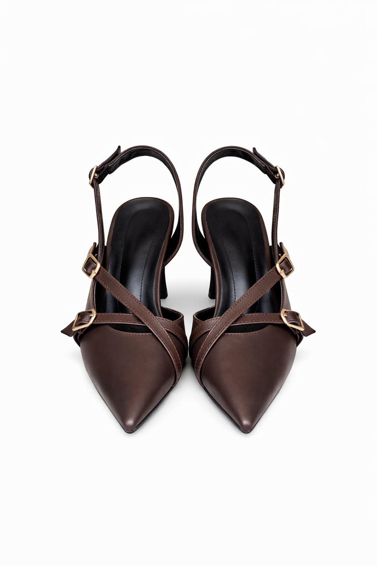 Janet;Koyu Kahverengi ,9 cm Topuklu Arkası Açık Klasik İnce Topuklu Stiletto