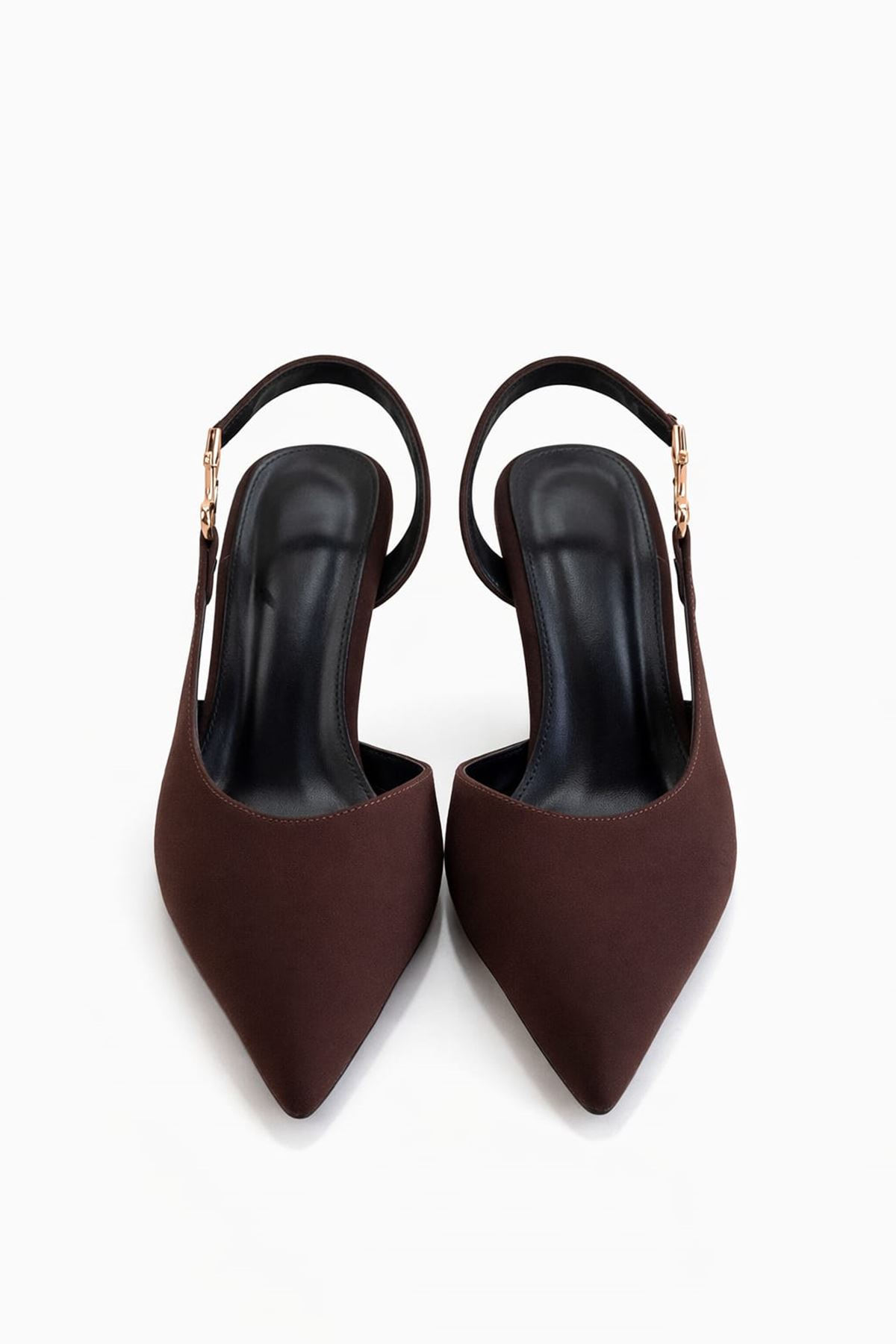 Sandy; Koyu Kahverengi ,Toka Detaylı  Klasik İnce 9 cm Topuklu Stiletto