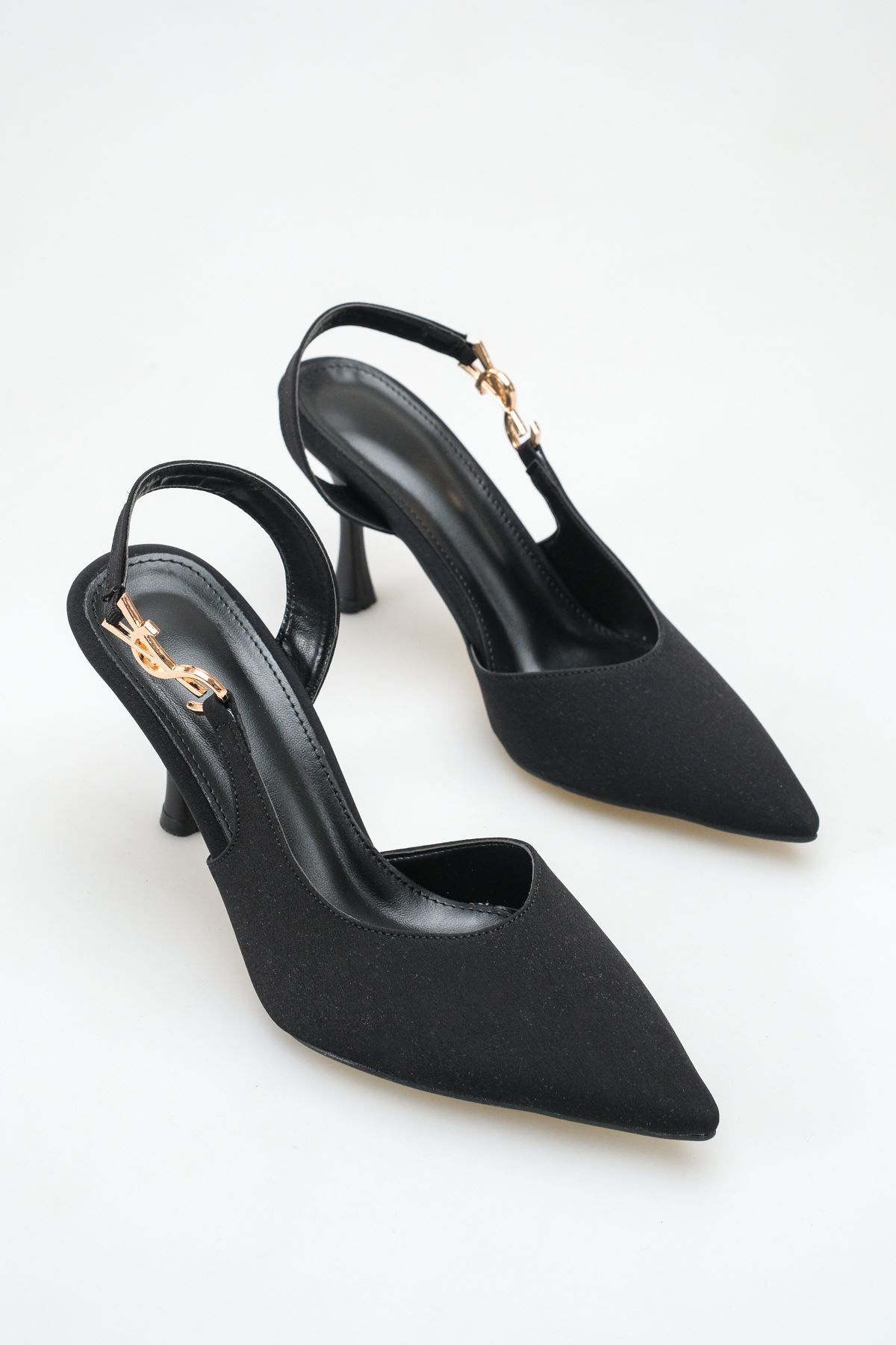Sandy; Siyah,Toka Detaylı  Klasik İnce 9 cm Topuklu Stiletto