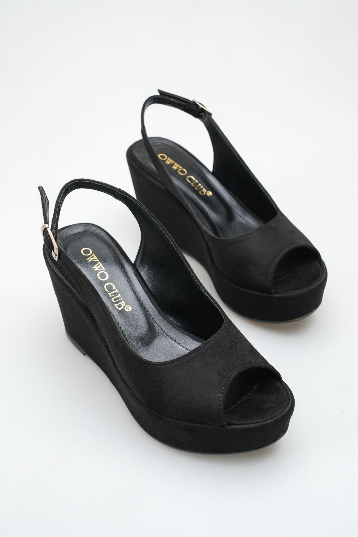 Juliet; Kadın, Siyah Süet,9 cm  Dolgu Topuk Ayakkabı (KALIP İÇİN LÜTFEN ÜRÜN AÇIKLAMASINI OKUYUNUZ)