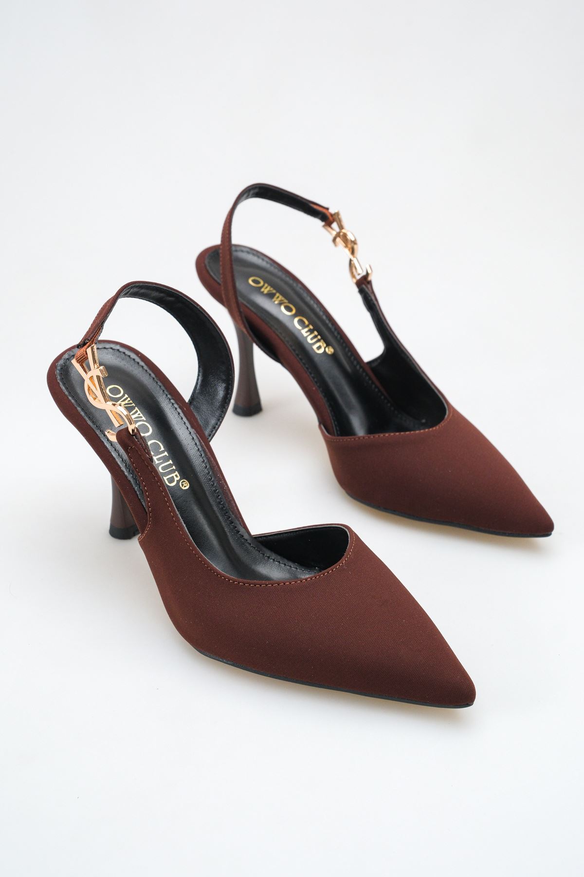 Sandy; Koyu Kahverengi ,Toka Detaylı  Klasik İnce 9 cm Topuklu Stiletto