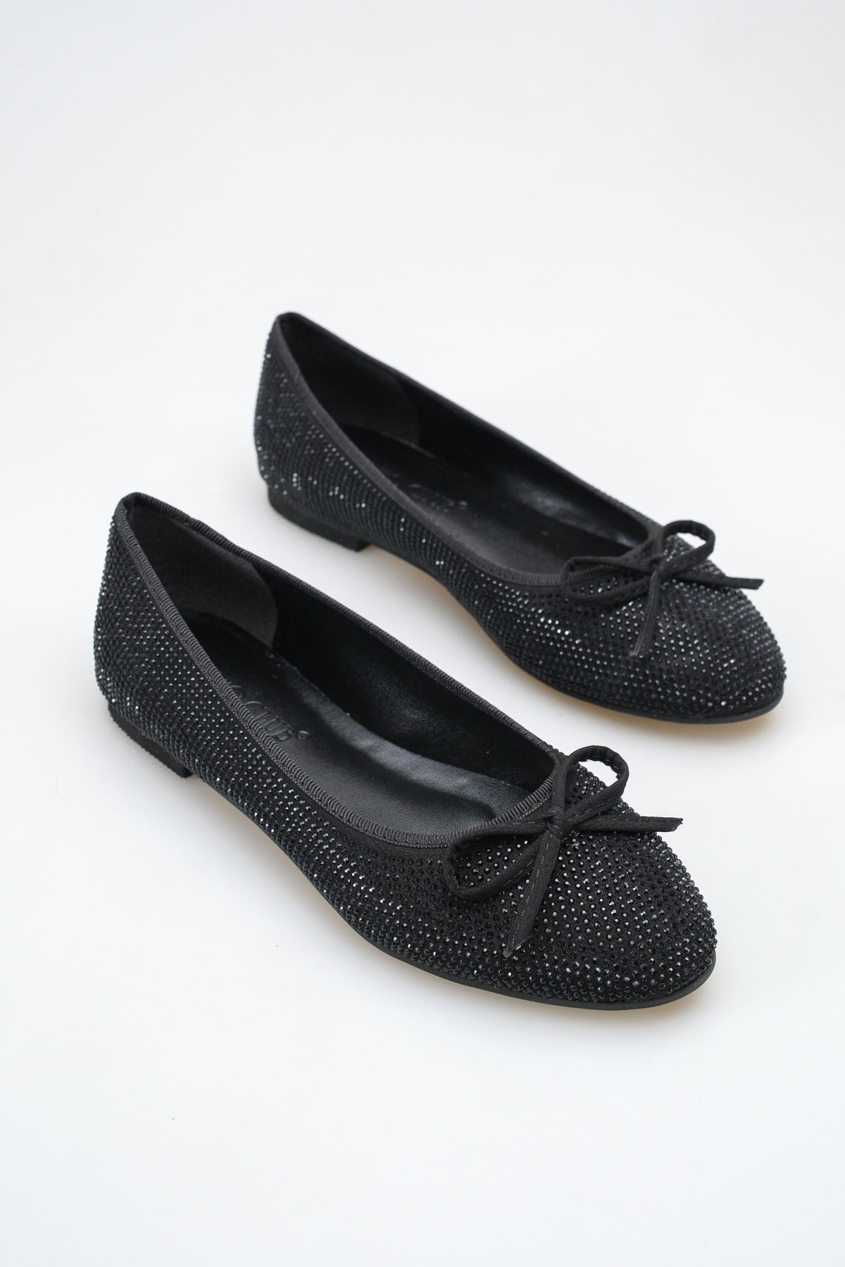 Romina; Siyah, Parlak Taşlı,Babet Ayakkabı