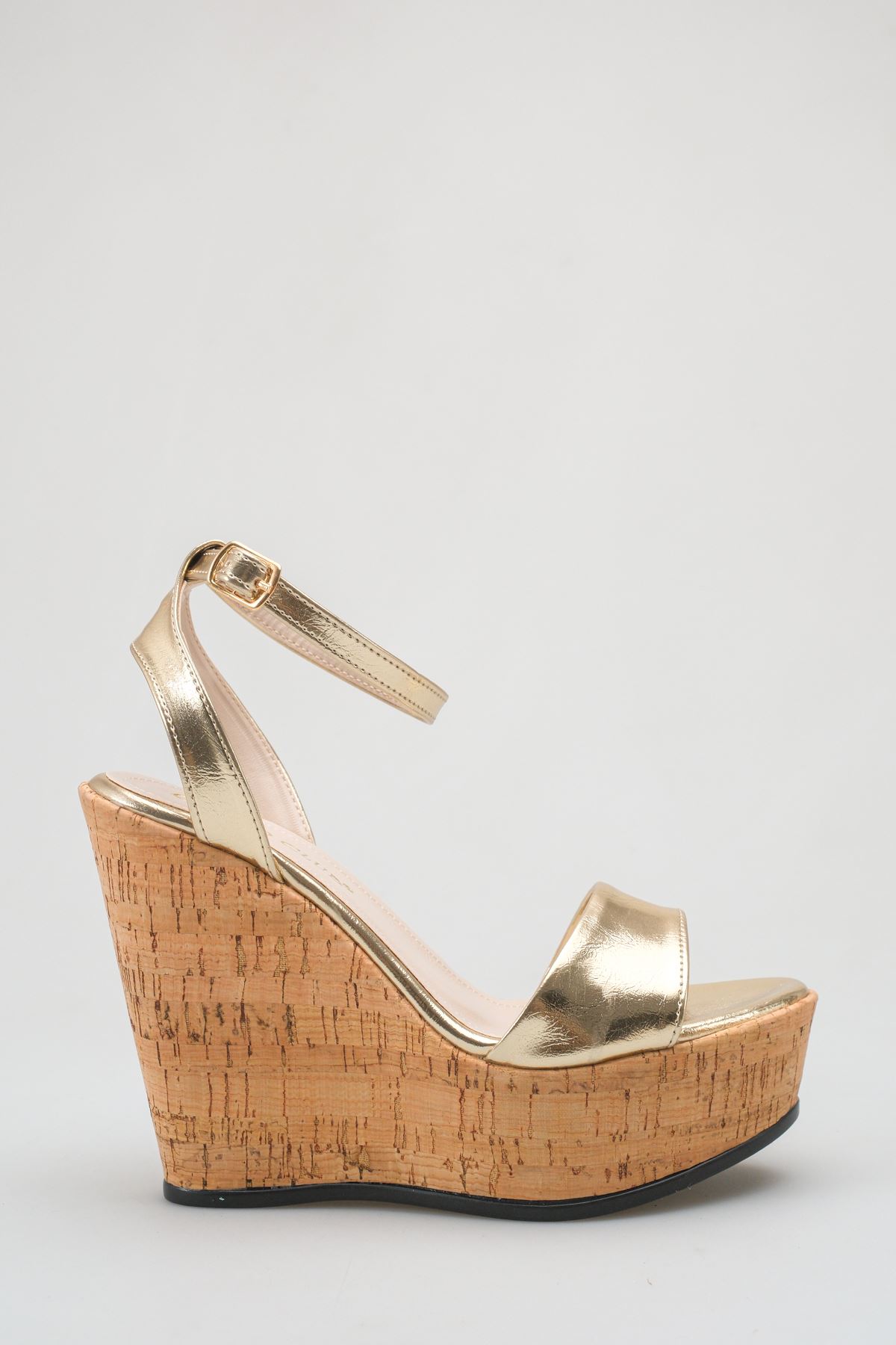 Alessi; Gold Altın ,12 cm Mantar Dolgu Topuklu Ayakkabı 