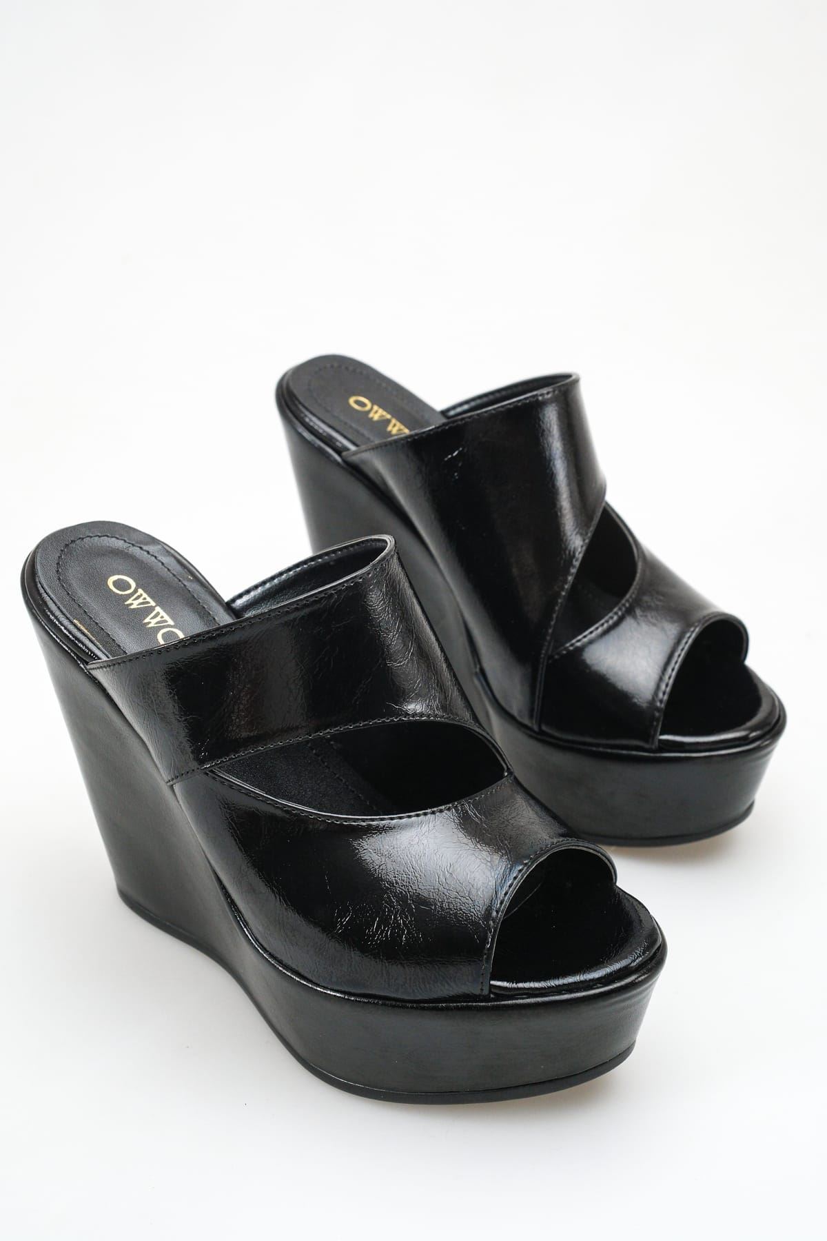 Sunny; Siyah,12 cm  Dolgu Topuklu Kadın Terlik