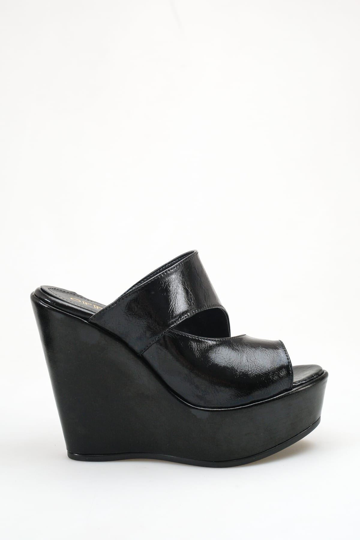 Sunny; Siyah,12 cm  Dolgu Topuklu Kadın Terlik