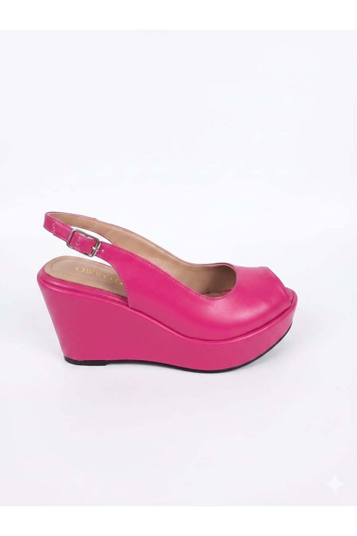 Juliet; Fuşya, Burnu ve Arkası açık, 9 cm Dolgu Topuklu Kadın Ayakkabı(KALIP İÇİN LÜTFEN ÜRÜN AÇIKLAMASINI OKUYUNUZ)