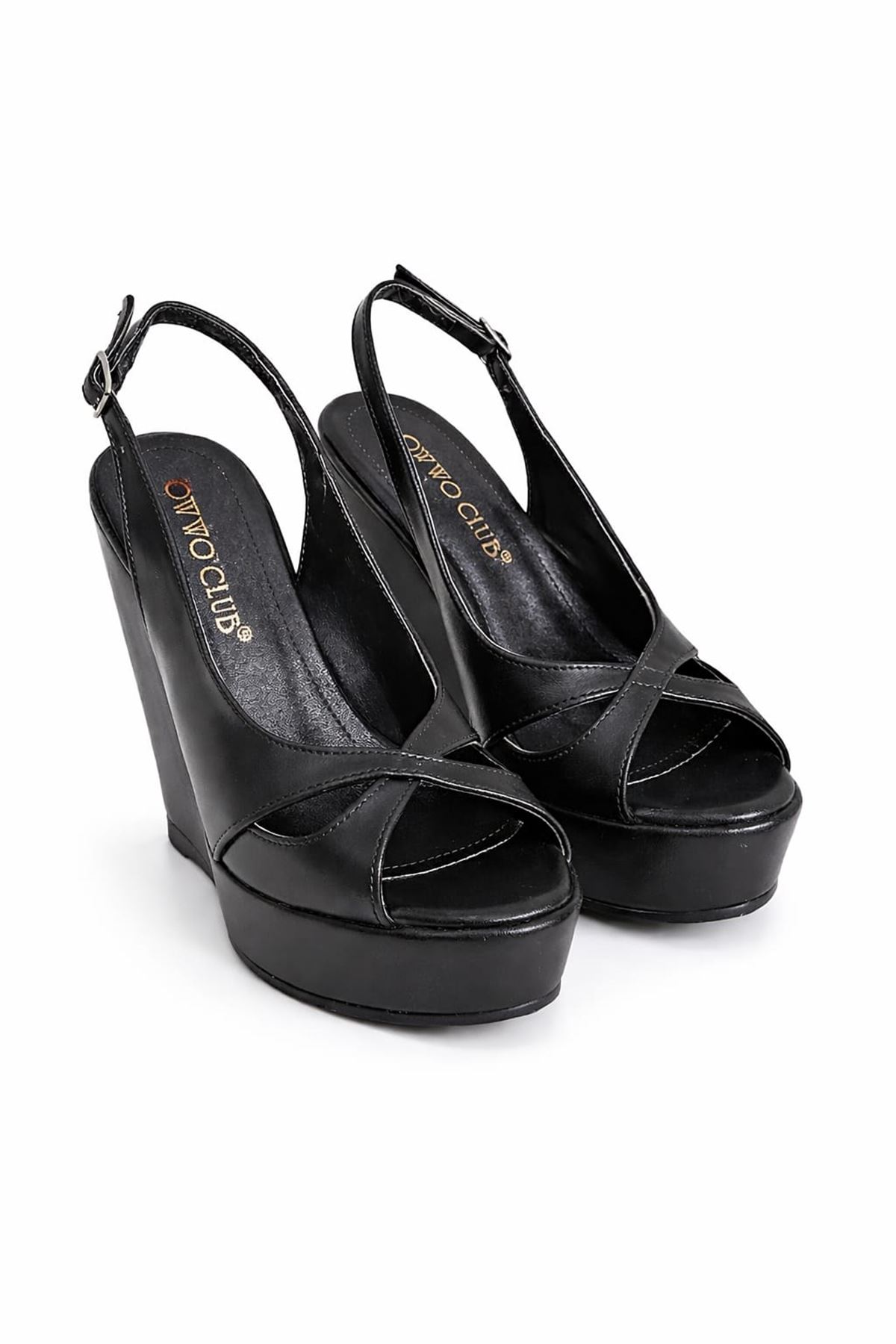 Melany;Siyah Mat Deri ,12 cm Dolgu Topuklu Ayakkabı 