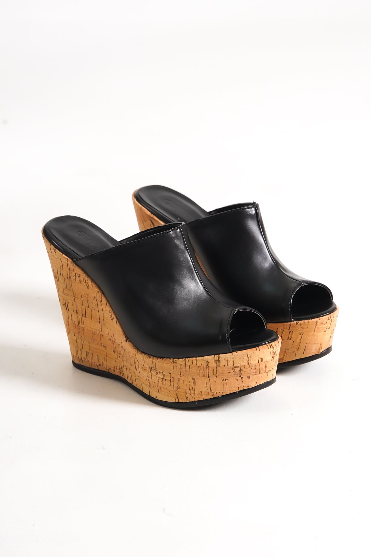 Armine;Siyah,12 cm   Mantar Dolgu Topuklu Kadın Terlik(KALIP İÇİN LÜTFEN AÇIKLAMAYI OKUYUNUZ) 