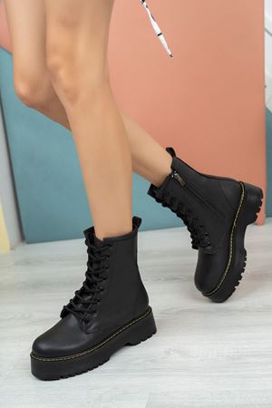 Gloria; Siyah Cilt , Fermuarlı Yüksek Tabanlı Kadın Bot