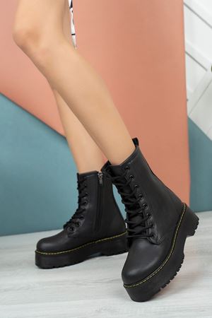 Gloria; Siyah Cilt , Fermuarlı Yüksek Tabanlı Kadın Bot