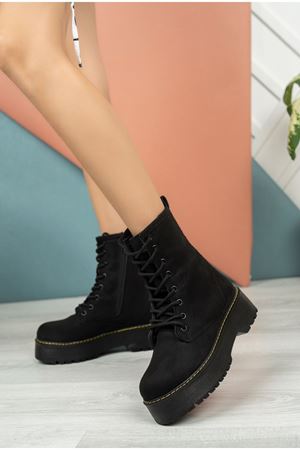 Gloria; Siyah Süet , Fermuarlı Yüksek Tabanlı Kadın Bot