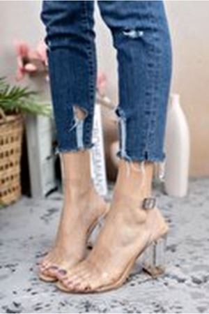 Ella; Krem, Şeffaf Bantlı, Yüksek Topuklu Ayakkabı