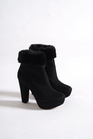 Cady; Siyah, Süet, Kürk ve Zincir Detaylı, Platform  Bot