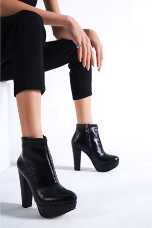 Simone;Siyah Rugan,Platformlu,Yüksek Topuklu Bot 