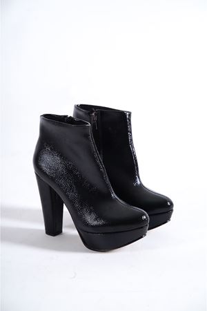 Simone;Siyah Rugan,Platformlu,Yüksek Topuklu Bot 