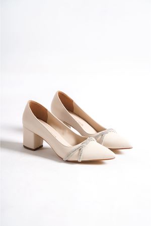 Alice; Ten Cilt,Kararmaz Taş Detaylı Klasik Topuklu Ayakkabı