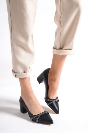 Alice; Siyah Cilt,Kararmaz Taş Detaylı Klasik Topuklu Ayakkabı