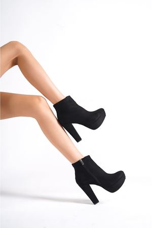 Simone;Siyah Süet,Platformlu,Yüksek Topuklu Bot