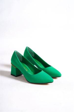 Maurice; Yeşil Saten, Kararmaz Taş Detaylı, 6 cm Topuklu Ayakkabı 