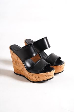 Victory; Siyah,12 cm Mantar Dolgu Topuklu Kadın Terlik