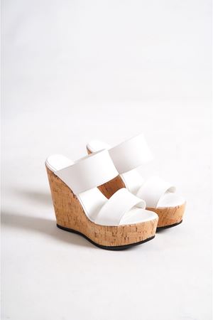 Victory; Beyaz,12 cm Mantar Dolgu Topuklu Kadın Terlik 