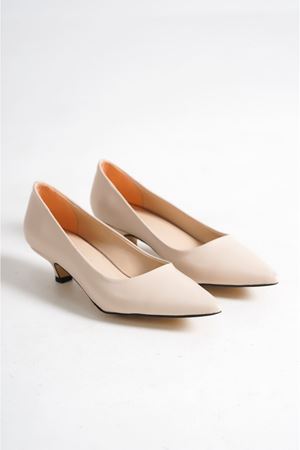 Jermin,Bej, Klasik Kısa Topuklu Ayakkabı