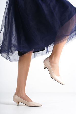 Jermin,Bej, Klasik Kısa Topuklu Ayakkabı