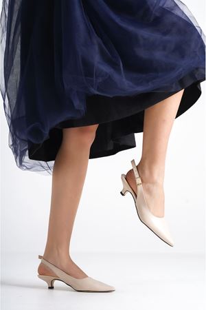 Aspen,Bej, Arkası Açık,Klasik Kısa Topuklu Ayakkabı