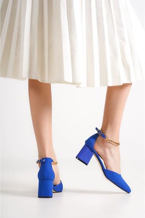 Aria;Sax Mavi, Bilekten Zincirli, Klasik Topuklu Ayakkabı 
