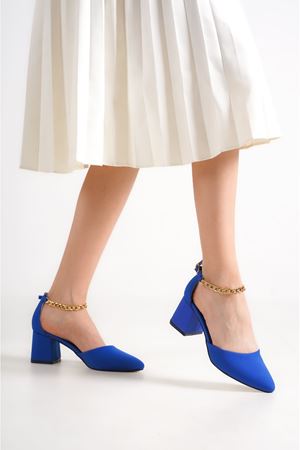 Aria;Sax Mavi, Bilekten Zincirli, Klasik Topuklu Ayakkabı 