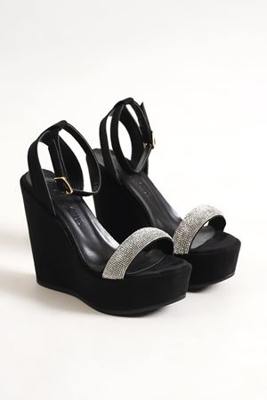 Carrol,Siyah Süet,Taş Detaylı12 cm  Dolgu Topuklu Ayakkabı 