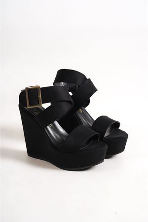 Dixie,Siyah Süet,Toka Detaylı,12 cm  Dolgu Topuklu Ayakkabı 