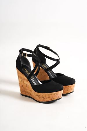 Fallon; Siyah Süet ,12 cm Dolgu Topuklu Ayakkabı 