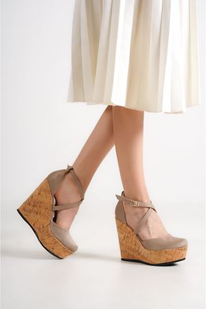 Fallon; Ten Süet Süet ,12 cm Dolgu Topuklu Ayakkabı