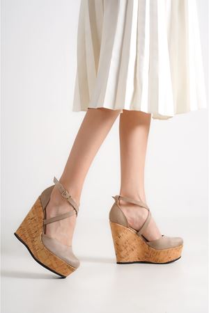 Fallon; Ten Süet Süet ,12 cm Dolgu Topuklu Ayakkabı