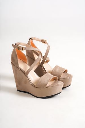 Alessi; Ten Süet Süet ,12 cm Dolgu Topuklu Ayakkabı