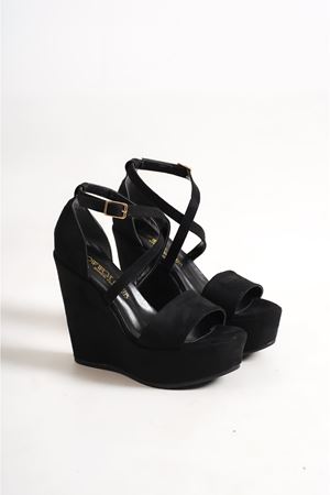 Alessi;Siyah Süet Süet ,12 cm Dolgu Topuklu Ayakkabı