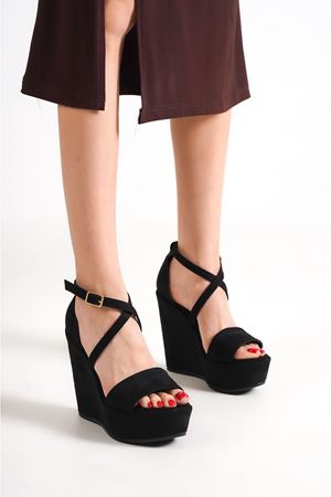 Alessi;Siyah Süet Süet ,12 cm Dolgu Topuklu Ayakkabı