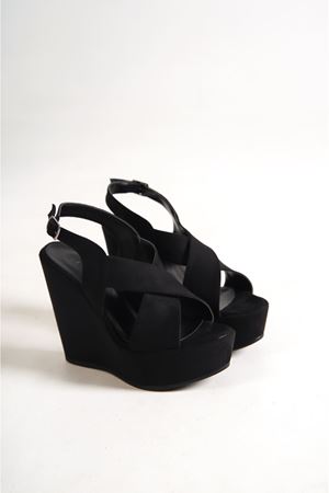 Ester; Siyah Süet ,12 cm Dolgu Topuklu Ayakkabı 