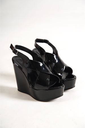 Ester; Siyah Rugan ,12 cm Dolgu Topuklu Ayakkabı