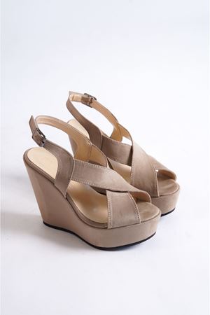 Ester; Ten Süet ,12 cm Dolgu Topuklu Ayakkabı  