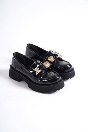 Edith;Siyah Rugan,Fiyonk Toka Detaylı Kalın Tabanlı Oxford Ayakkabı