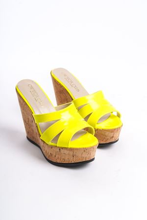 Flash;Neon Sarı ,12 cm Dolgu Topuklu Terlik
