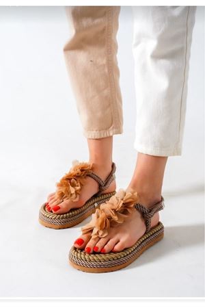 Rose;Vizon,Halat İpli Kaymaz Tabanlı Sandalet 