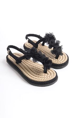 Rose;Siyah,Halat İpli Kaymaz Tabanlı Sandalet 