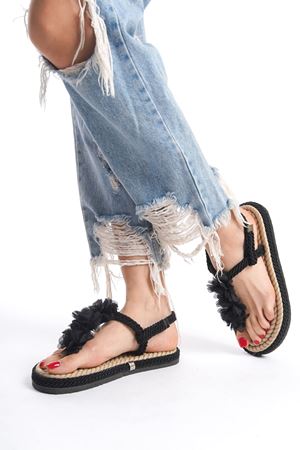 Rose;Siyah,Halat İpli Kaymaz Tabanlı Sandalet 