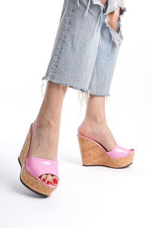 Hazel; Pembe ,12 cm Mantar Tabanlı Dolgu Topuklu Terlik 