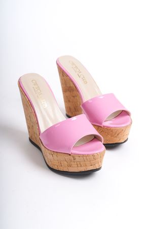 Hazel; Pembe ,12 cm Mantar Tabanlı Dolgu Topuklu Terlik 