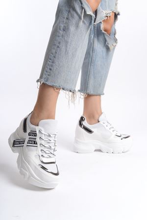 Milena; Beyaz, Dolgu Topuklu Sneaker 